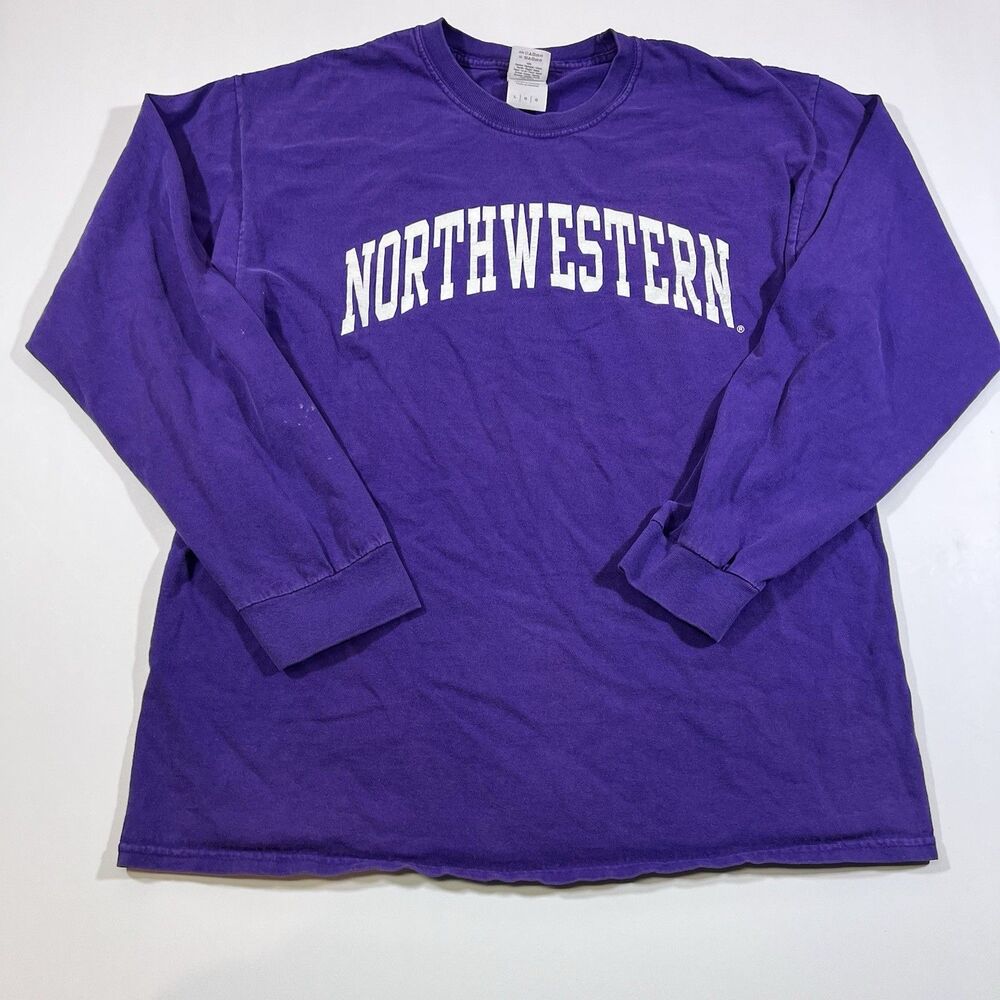 Lot of 2 Northwestern Wildcats Long Sleeve Purple Shirts Fanatics Gildan Large - Picture 2 of 16